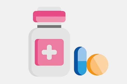 Icon Medikamente Stilisierte Medikamentendose, stilisierte Medikamentenkapsel und stilisierte Tablette