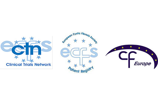 Die Logos der Organisationen ECFS-CTN, ECFS und CF Europe (von links nach rechts)