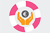 Rettungsring, Hände und Eurozeichen: Icon zum Unterstützungsfonds des Mukoviszidose e.V. 