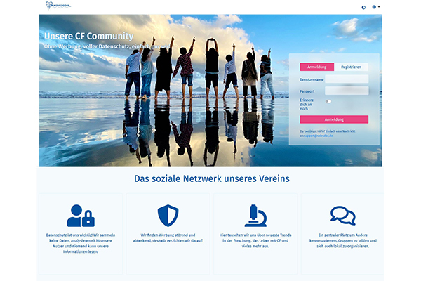 Screenshot der Online-Kommunikationsplattform muko.connect für Menschen mit Mukoviszidose