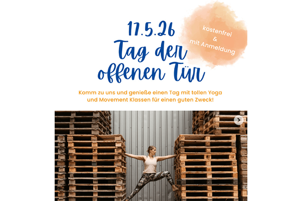 Flyer, darauf zu sehen ist eine Frau, die zwischen Paletten steht und ihre Beine weit auseinander bringt, dazu die Schrift "Tag der offenen Tür"