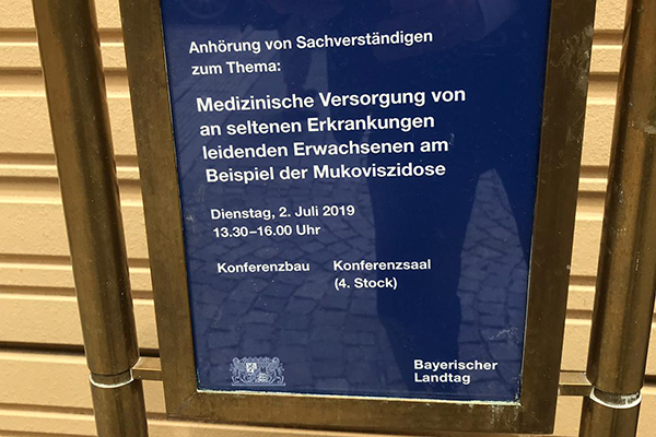 Expertenanhörung zur Mukoviszidose-Versorgung im Bayerischen Landtag in München am 2. Juli 2019