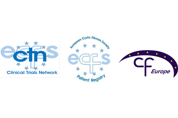 Die Logos der Organisationen ECFS-CTN, ECFS und CF Europe (von links nach rechts)