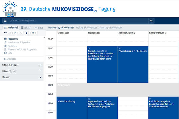 Screenshot von einer Internetseite, auf der wie ein Stundenplan verschiedene Veranstaltungen eingetragen sind. 